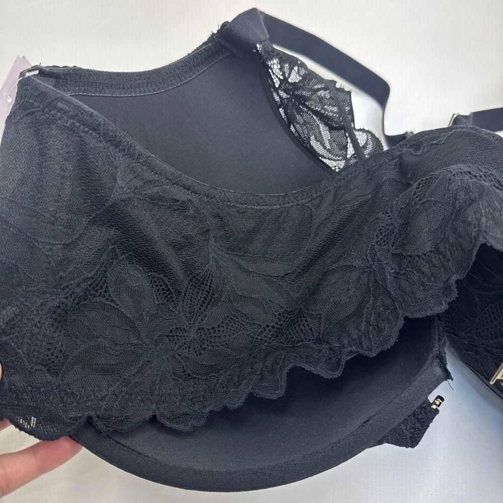 NWT Auden Black Laced‎ Push-Up Plunge Coverage Underwire Bra Size 46DDD